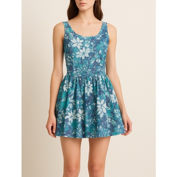 Laura Ashley Dresses & Skirts - Vintage Laura Ashley Blue Floral Drop Waist Dress 80s 90s White Teal Sleeveless